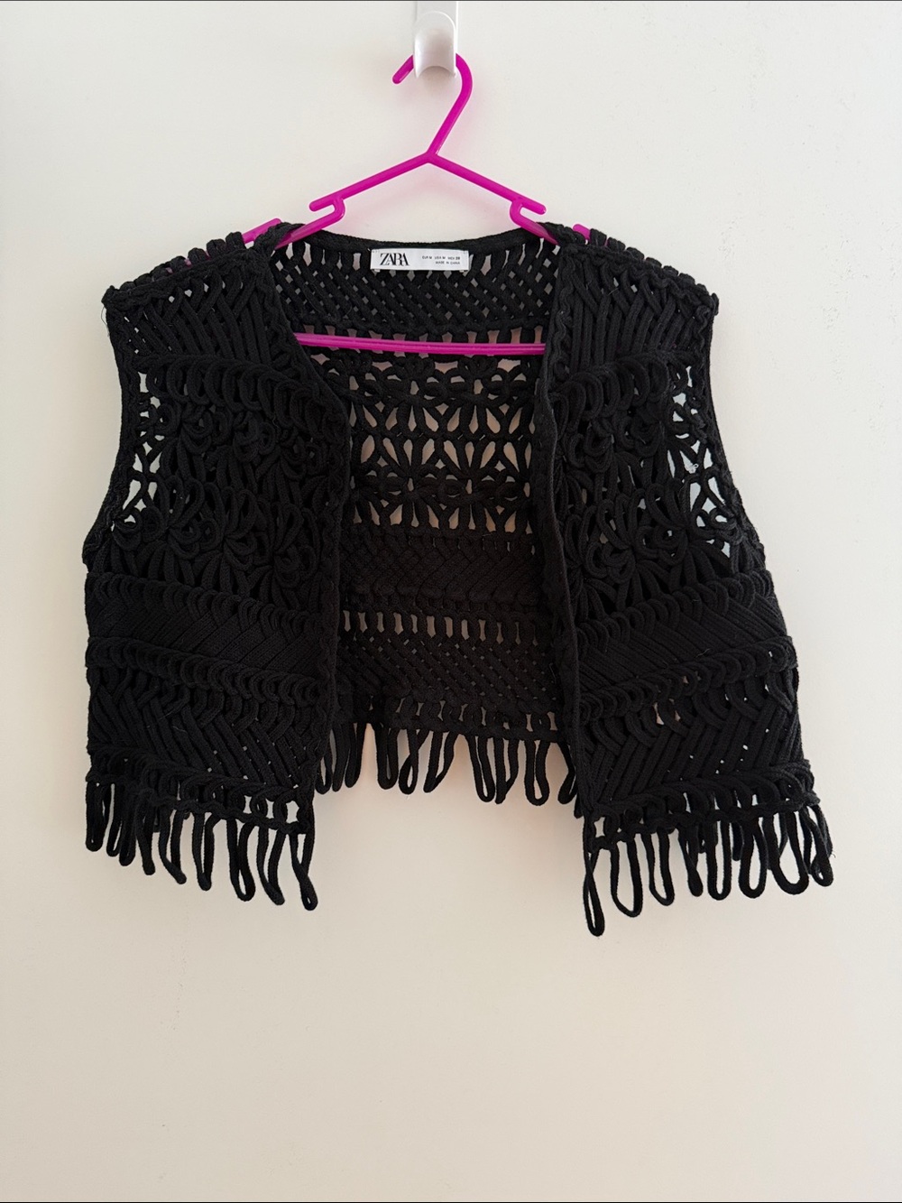 ZARA Black Crochet Fringe Sleeveless Vest